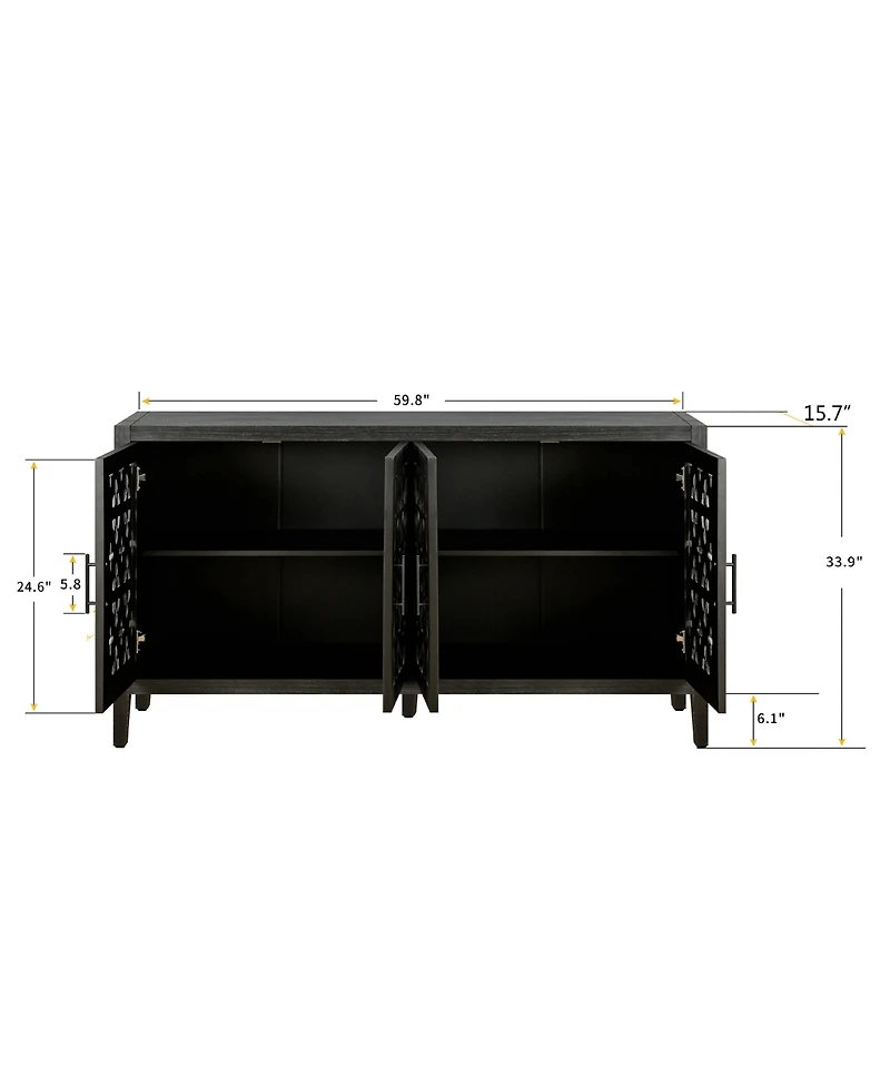 Clihome Hollow Four Door Antique Cabinet, American Country Style, Suitable for Living Room, Tv Kitchen