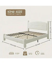 gaomon Boucle Bed Frame, Upholstered Platform Cloud with Soft Round Headboard and Cylindrical Legs, Noise Free Heavy Duty