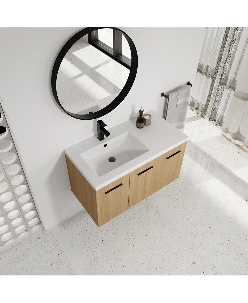Sillysis 36 Inch Wall Mounted Bathroom Vanity with Resin Sink Top, Soft Close Doors