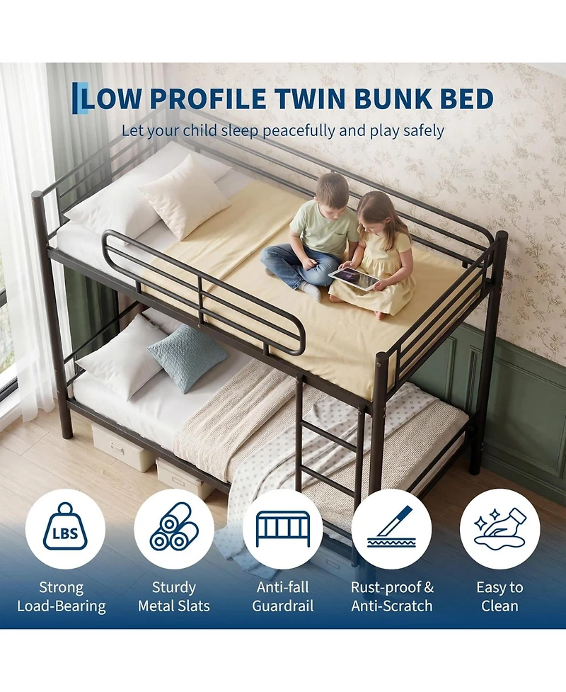 gaomon Twin Over Bunk Bed Frame, Heavy Duty Metal Beds for Kids/Teens/Adults, 450 Lbs Upper and 500 Lower Capacity, Slot