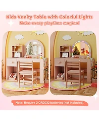 Slickblue Kids Makeup Vanity Table Set with Lighted Mirror and Chair for Ages 3+