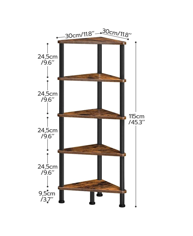 Slickblue Space-Saving Industrial Corner Bookcase with 5 Open Storage Shelves