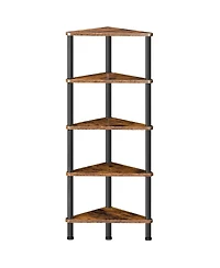 Slickblue Space-Saving Industrial Corner Bookcase with 5 Open Storage Shelves