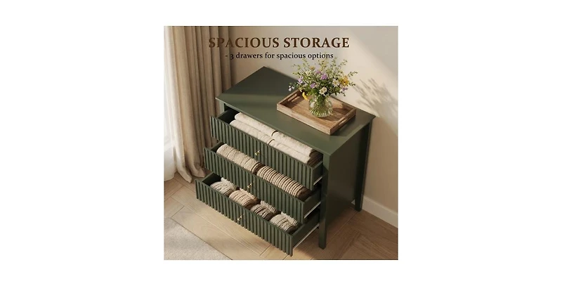 Lucky One 32"W Wide Fluted Nightstand with 3-Drawer