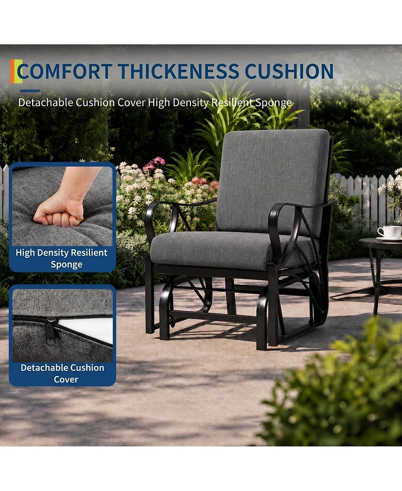 homfan Set of 2 Patio Glider, Outdoor Glider Chair with Removable Cushion and Heavy Duty Metal Frame for Garden or Yard