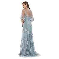 Lara Women's Cape Sleeves A-line Lace Gown