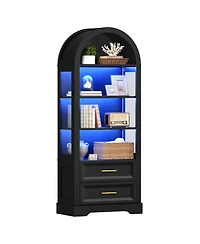 Slickblue Tall Bookcase with Led Lighting, Arched Design and 2 Drawers