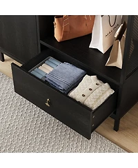 homfan Spacious Storage Armoire Wardrobe, 78.9'' Modern Wood Frame, Drawers, Shelves, Hanging Rod, Freestanding Cabinet, for Clothes, Entryway