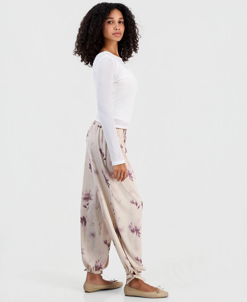 And Now This Women's Floral-Print Tie-Hem Balloon Pants, Macy's Exclusive
