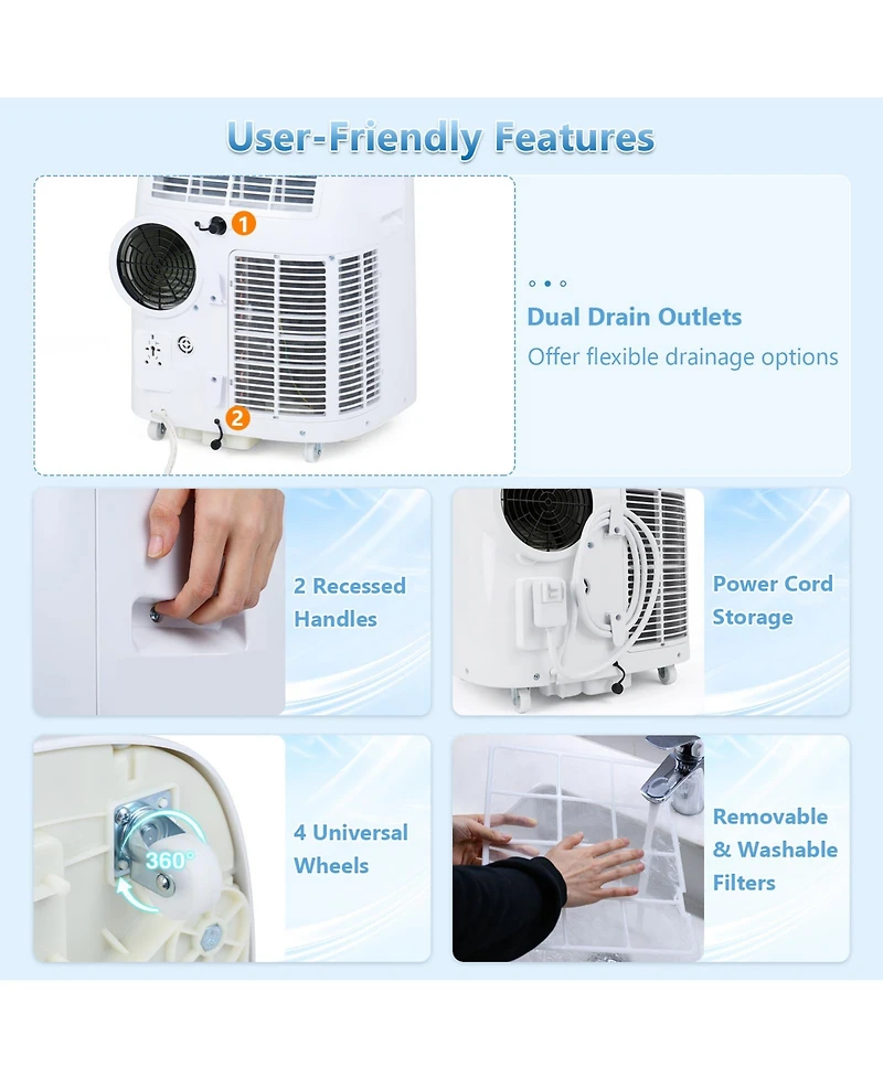 Costway 15000 Btu Portable Air Conditioner with Fan, Dehumidifier, Sleep Mode, 24H Timer