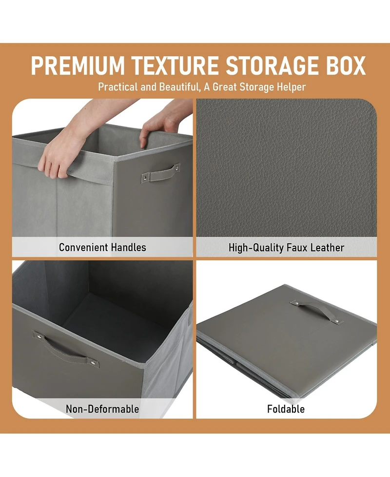 homfan 6-Pack Foldable Fabric Storage Bins with Faux Leather Handles, 13 Inch Cube Organizer Baskets for Shelves and Closet