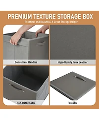 homfan 6-Pack Foldable Fabric Storage Bins with Faux Leather Handles, 13 Inch Cube Organizer Baskets for Shelves and Closet
