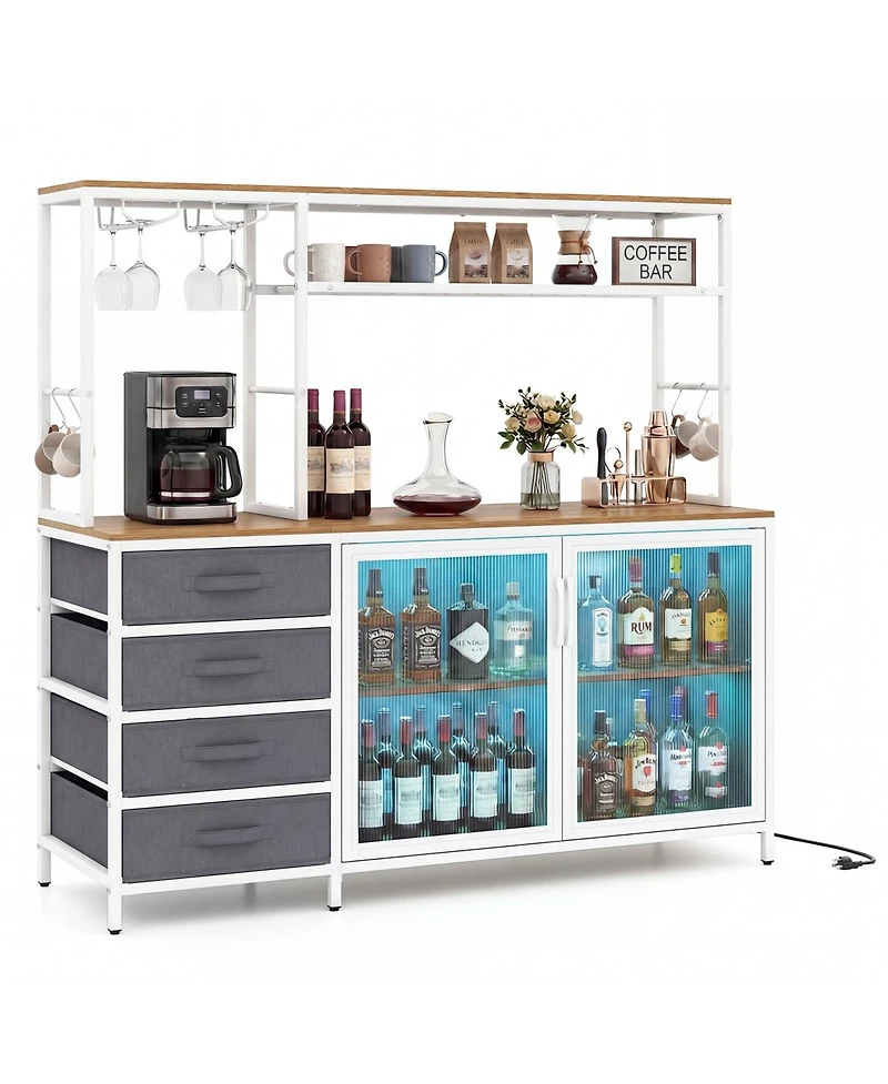 Slickblue Modern 55 Inch Coffee Table Sideboard with Led Lights and Power Ports
