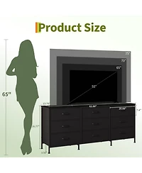 homfan 9 Drawer Dresser, 63 Inch Fabric Tv Stand Storage Chest with Wooden Top for 70 Bedroom Living Room
