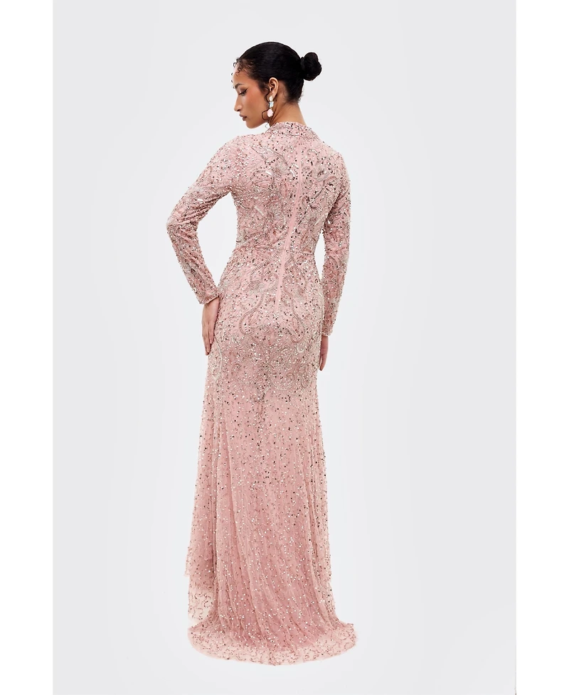 Maryisa Women's Modest Embellished Sequins Trail Gown