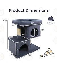 Gymax 25.5'' Cat Tree with 2 Large Condo Padded Top Perch Sisal Scratching Posts for Cats