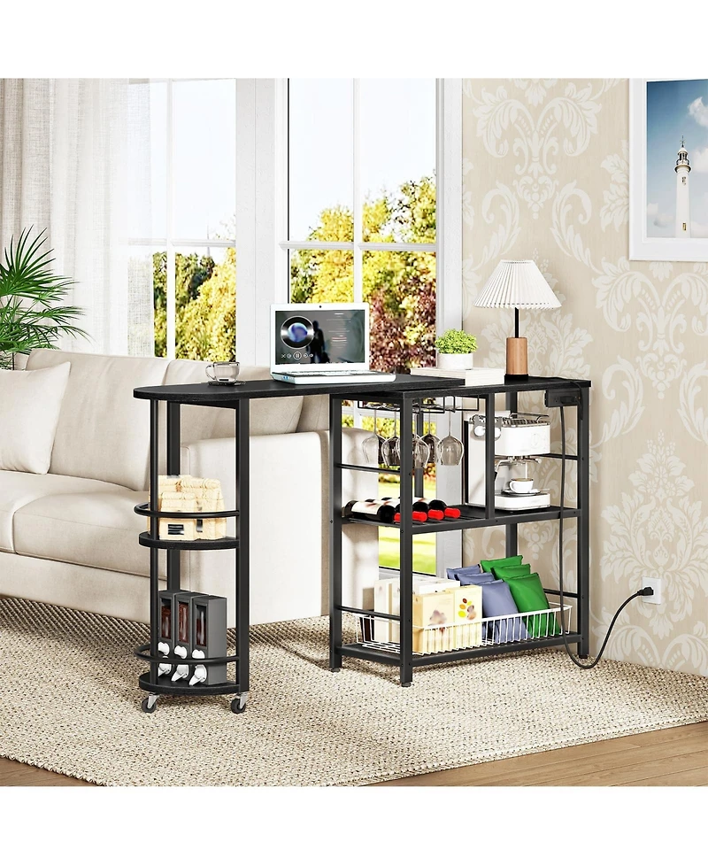 Slickblue 3 Tier L-Shaped Bar Table with Power Outlet Charging Station for Corner Use