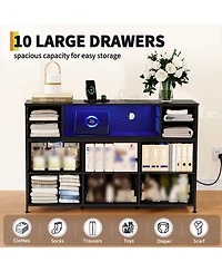 homfan Tv Stand 10 Dresser for 40-55 Inch TVs, 47 Fabric Storage Cabinet with Led Lights and Charging Station Bedroom Living Room Entryway