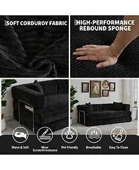 homfan 5-in-1 Convertible Sofa Bed, Corduroy Floor with 4 Pillows, 2 Cup Holders and Deep Seat Cushion for Small Spaces