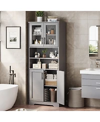 homfan 67" Bathroom Cabinet - Freestanding Storage with Glass Doors and Adjustable Shelves for Kitchen or Living Room