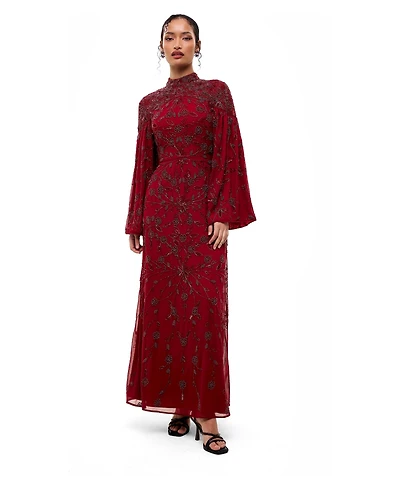 Maryisa Women's Modest Embellished Sequins High Neck Gown