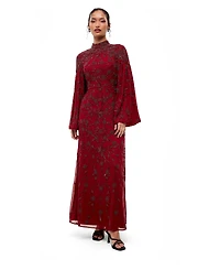 Maryisa Women's Modest Embellished Sequins High Neck Gown