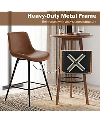 Gymax Set of 2 Bar Stools 24 Inch Counter Height Bar Chairs with Backs and Footrests
