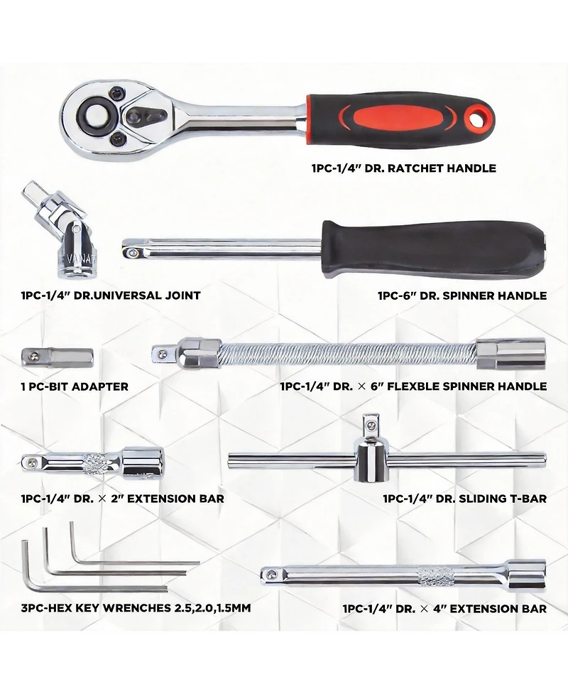 Xdovet 1/4inch Drive Socket Set Ratchet Wrench Metric Bits Extension Bar Case