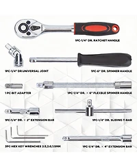 Xdovet 1/4inch Drive Socket Set Ratchet Wrench Metric Bits Extension Bar Case