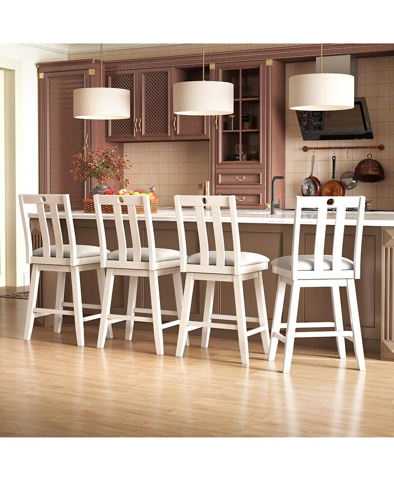 Gymax Set of 4 25'' Swivel Counter Height Chairs with Upholstered Seat Rubber Wood Frame