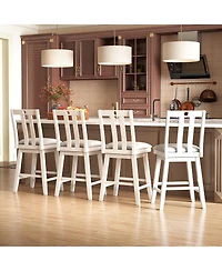 Gymax Set of 4 25'' Swivel Counter Height Chairs with Upholstered Seat Rubber Wood Frame