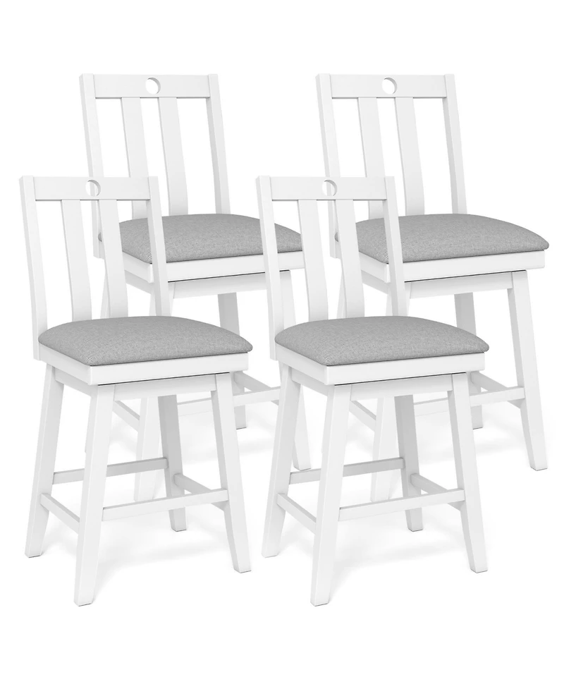 Gymax Set of 4 25'' Swivel Counter Height Chairs with Upholstered Seat Rubber Wood Frame