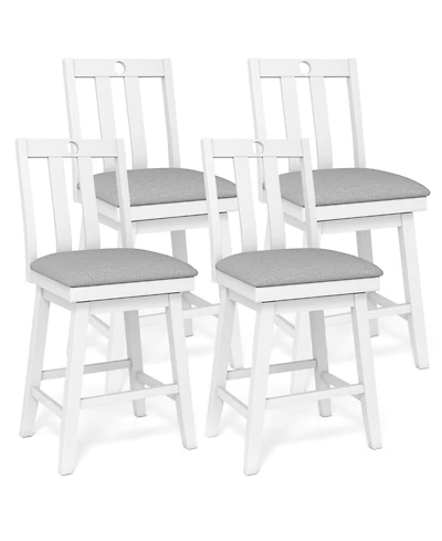 Gymax Set of 4 25'' Swivel Counter Height Chairs with Upholstered Seat Rubber Wood Frame