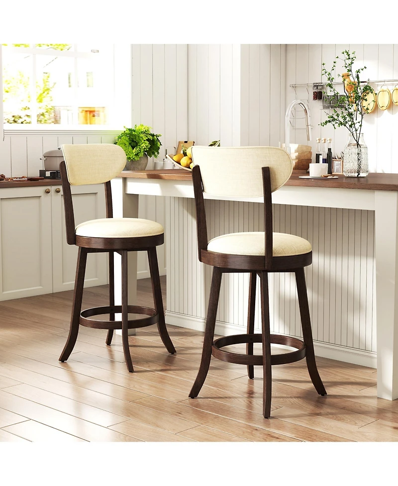 Gymax Set of 2 25.5'' Counter Height Chairs with Padded Seat and Backrest Rubber Wood