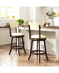 Gymax Set of 2 25.5'' Counter Height Chairs with Padded Seat and Backrest Rubber Wood