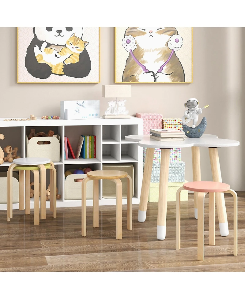 Gymax 4 Piece Bentwood Stackable Backless Stools Stacking Wood Stool with Round Tops
