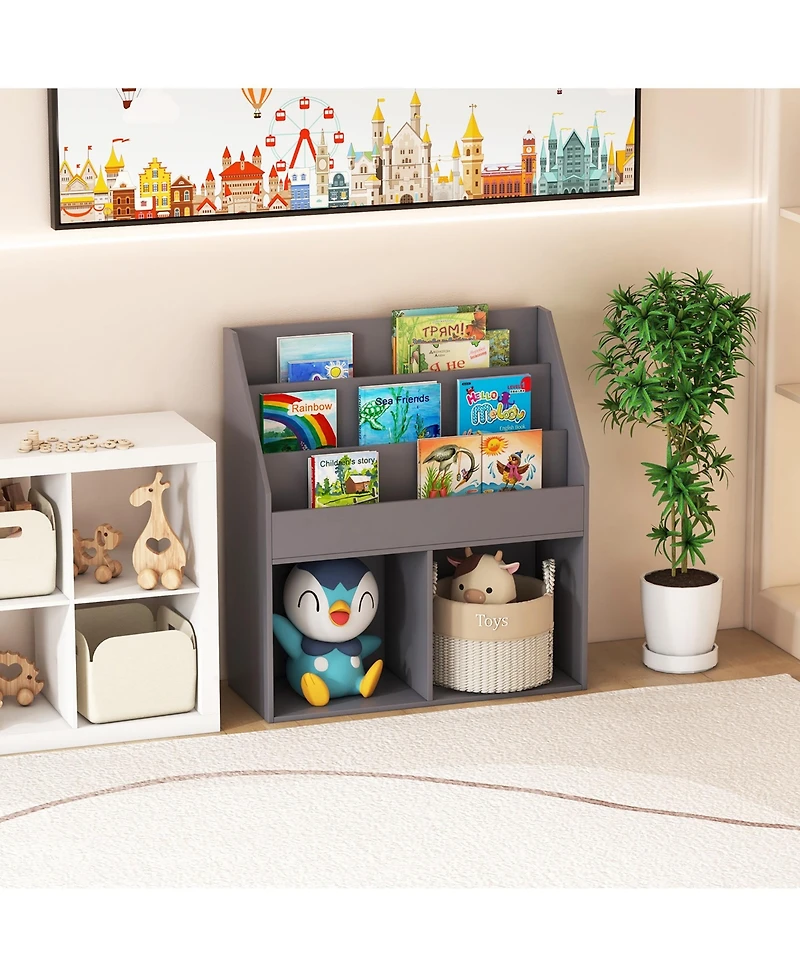 Gymax Kids Wooden Bookshelf Bookcase Children Toy Storage Cabinet Organizer