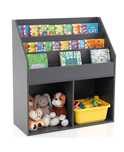 Gymax Kids Wooden Bookshelf Bookcase Children Toy Storage Cabinet Organizer