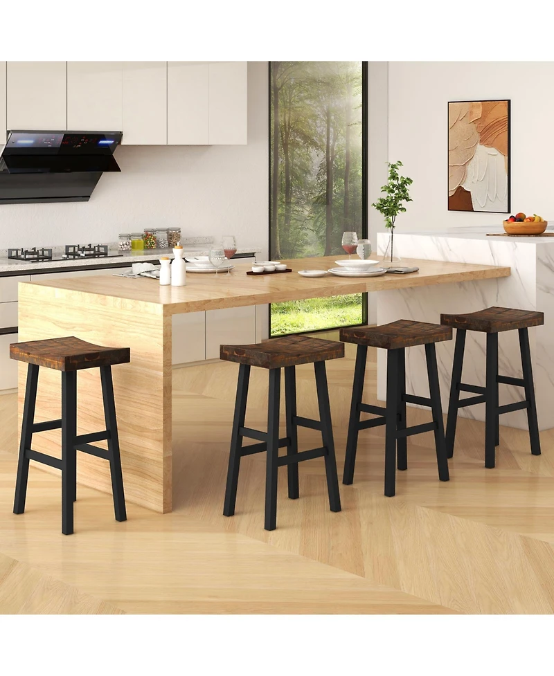 Gymax 29 Inch Set of 4 Bar Stools Bar Height Barstools with Saddle Seat