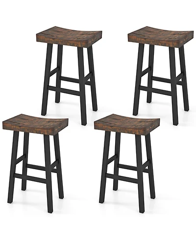 Gymax 29 Inch Set of 4 Bar Stools Bar Height Barstools with Saddle Seat