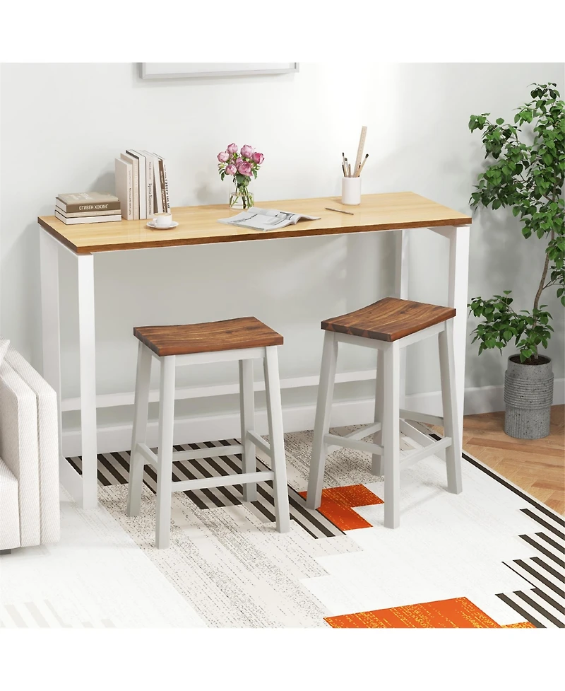 Gymax 24.5 Inch Set of Saddle Stools Industrial Counter Height Stools with Footrests