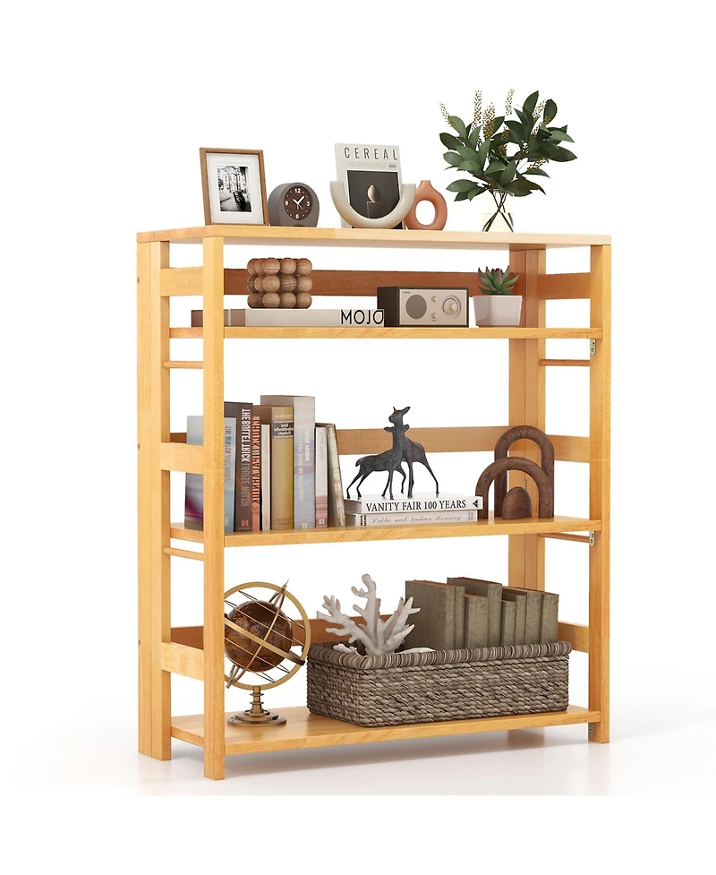 Gymax 4 Tier Bookshelf Floor Storage Shelf with Rubber Wood Frame Anti Toppling Kits