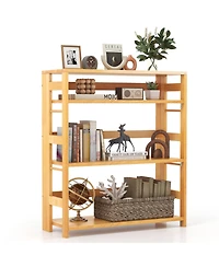 Gymax 4 Tier Bookshelf Floor Storage Shelf with Rubber Wood Frame Anti Toppling Kits