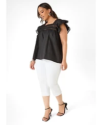 Ashley Stewart Plus Lattice Trimmed Poplin Shirt