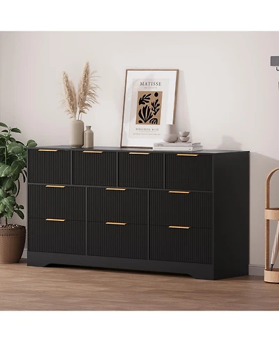 homfan 10 Drawer Tv Stand Dresser with Fluted Texture and Metal Handles for Living Room, Bedroom, Office