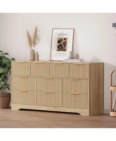 homfan 10 Drawer Tv Stand Dresser with Fluted Texture and Metal Handles for Living Room, Bedroom, Office