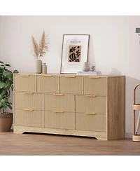 homfan 10 Drawer Tv Stand Dresser with Fluted Texture and Metal Handles for Living Room, Bedroom, Office