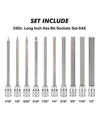 Xdovet Hex Bit Socket Set 3/8inch Drive Sae 1/16-1/2inch Long Allen Cr-v S2 Steel 10pieces