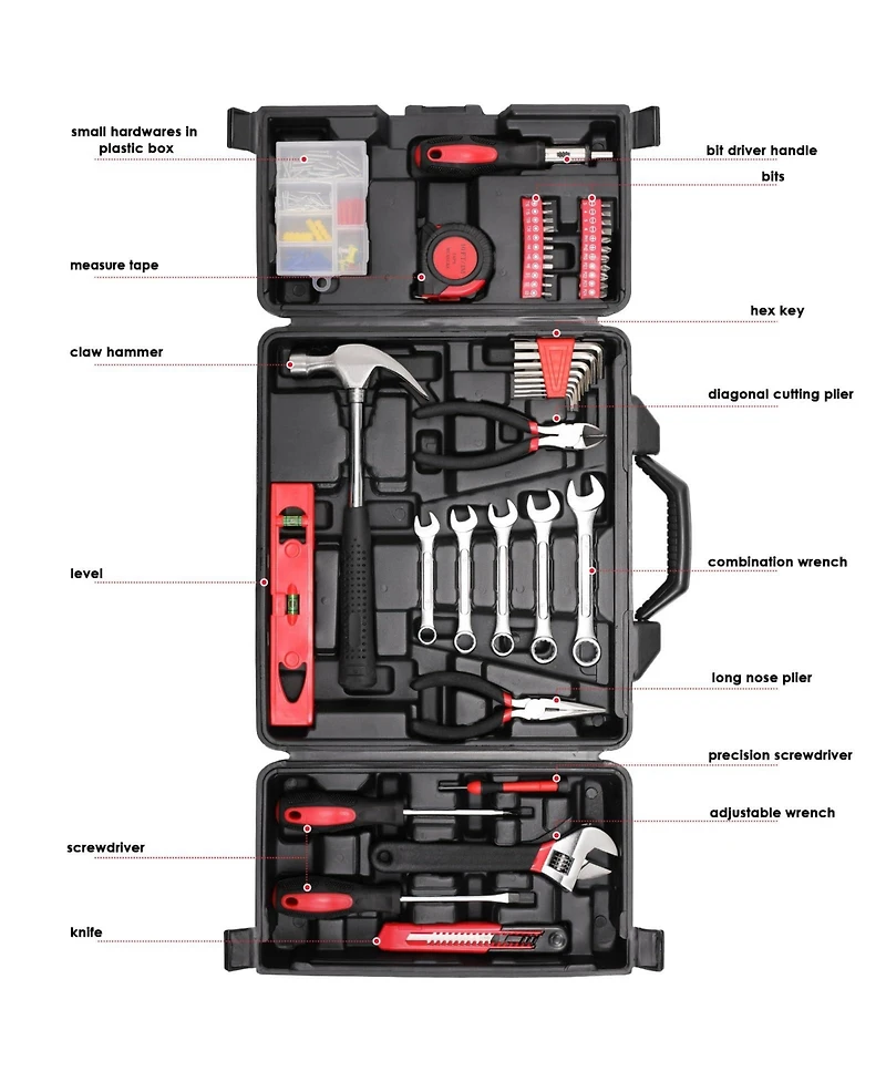 Xdovet 147-Piece Tool Set Home Repair Kit with Storage Box Adjustable Wrench Pliers