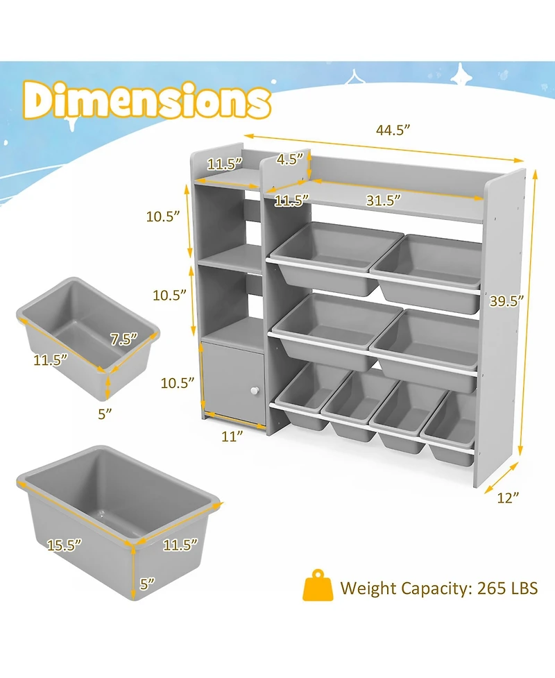 Gymax 4-Tier Kids Toy Storage Organizer Bookshelf with 8 Toy Organizer Bins Door